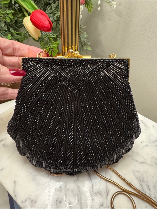 Handbags - Black Beaded Evening Clutch Handbag